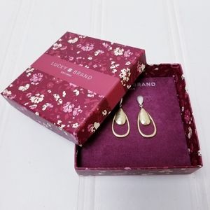 Lucky Brand Silver Gold Two Tone Double Teardrop Earrings NIB Pierced Boho Chic